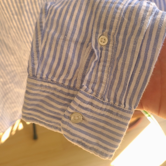 Gap Linen button up long sleeve shirt white blue stripes size medium - Picture 4 of 4